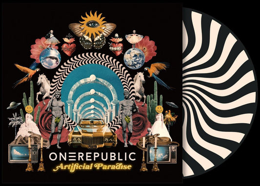 OneRepublic “Artificial Paradise” CD cover with surreal, colorful collage imagery.