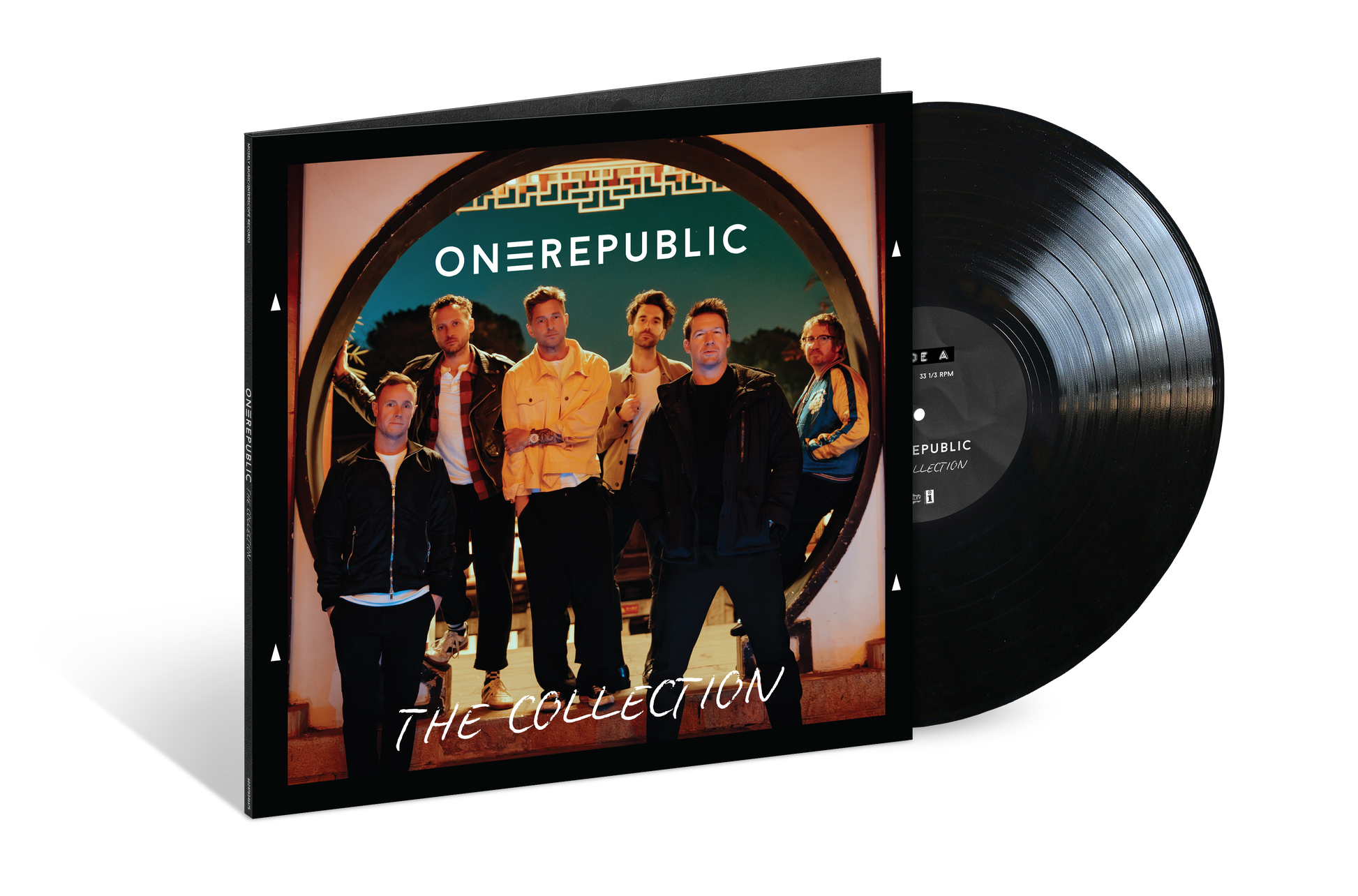 OneRepublic album cover and black vinyl record displayed at an angle.