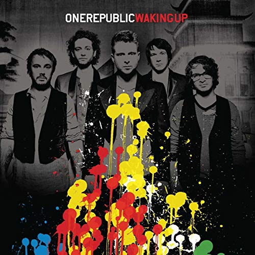 OneRepublic “Waking Up” CD cover with band members and paint splatters.