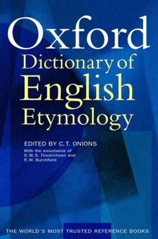 Book cover of The Oxford Dictionary of English Etymology on a blue abstract background.