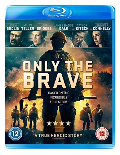 Only The Brave" Blu-ray cover featuring firefighters against a fiery landscape.