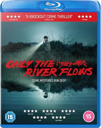 Blu-ray cover for "Only The River Flows" featuring a man with a flashlight.