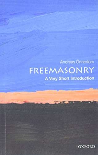 Book cover: "Freemasonry: A Very Short Introduction" with blue and orange abstract art.