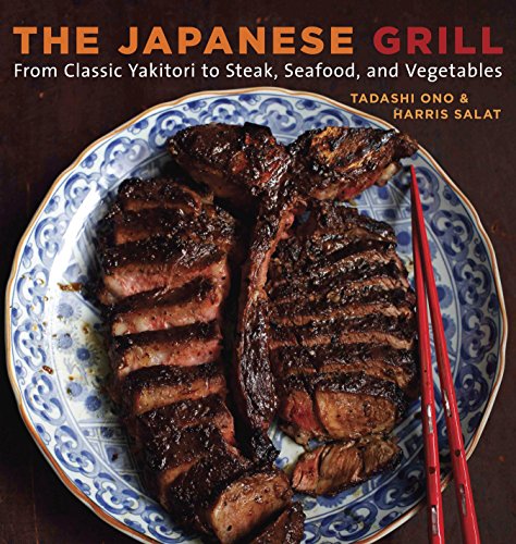 Cookbook cover featuring grilled steak on a patterned blue plate.