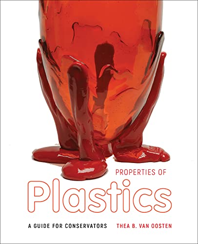 Red plastic sculpture on book cover for “Properties of Plastics.”