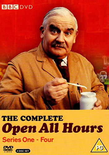 "Open All Hours" DVD cover featuring a man stirring a jar with a spoon.