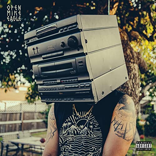 Album cover: person with a stack of vintage cassette players as a head.