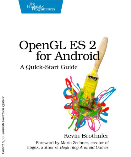 Book cover: "OpenGL ES 2 for Android" with paintbrush and paint splash.