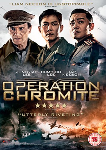 DVD cover for Operation Chromite featuring three main actors above a war scene.