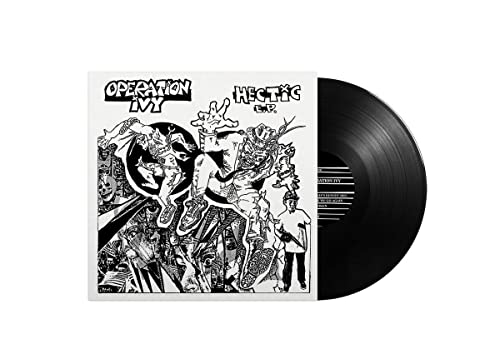 Operation Ivy’s “Hectic” vinyl record with black and white cover art.