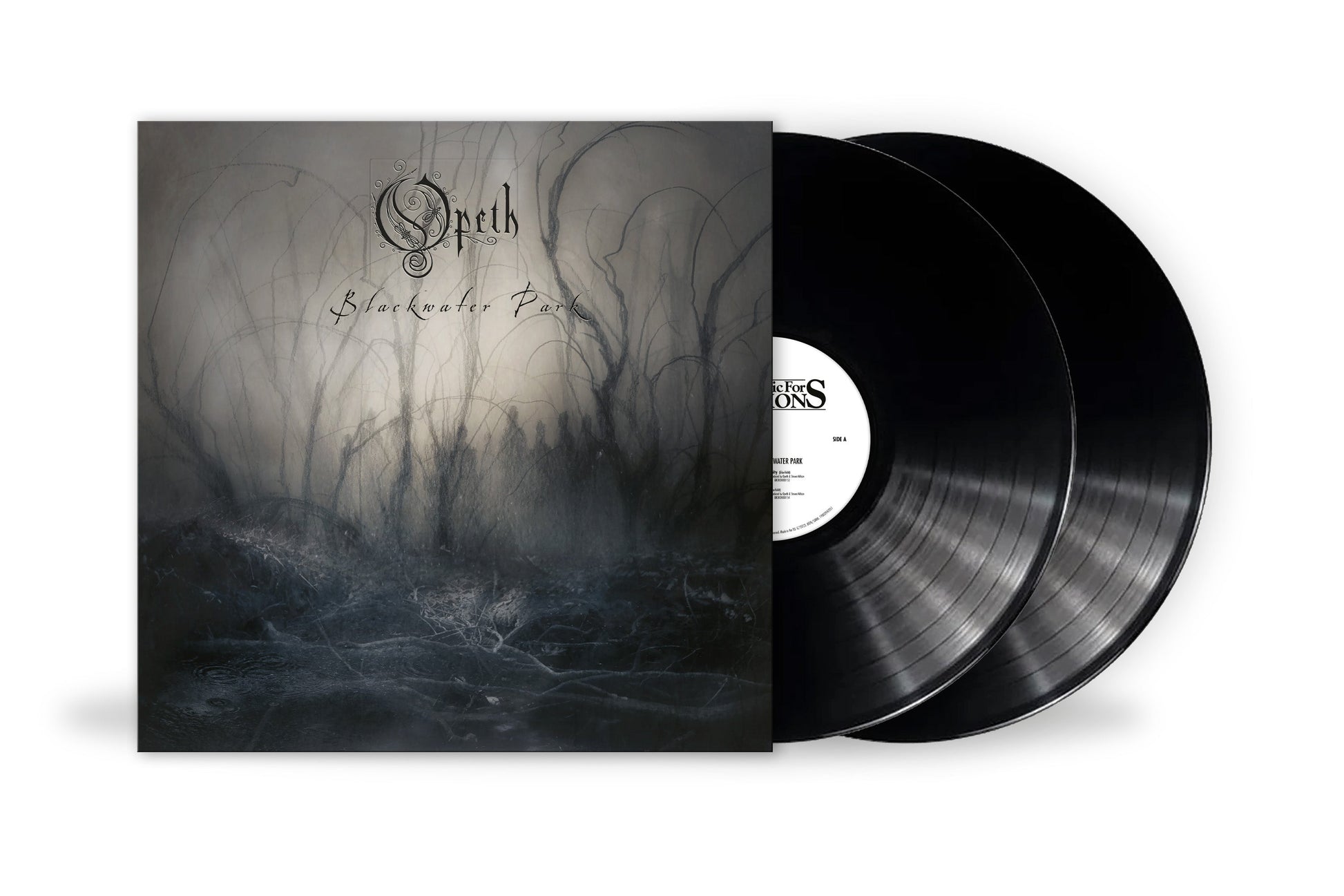 Opeth’s “Blackwater Park” vinyl record with dark forest cover art.