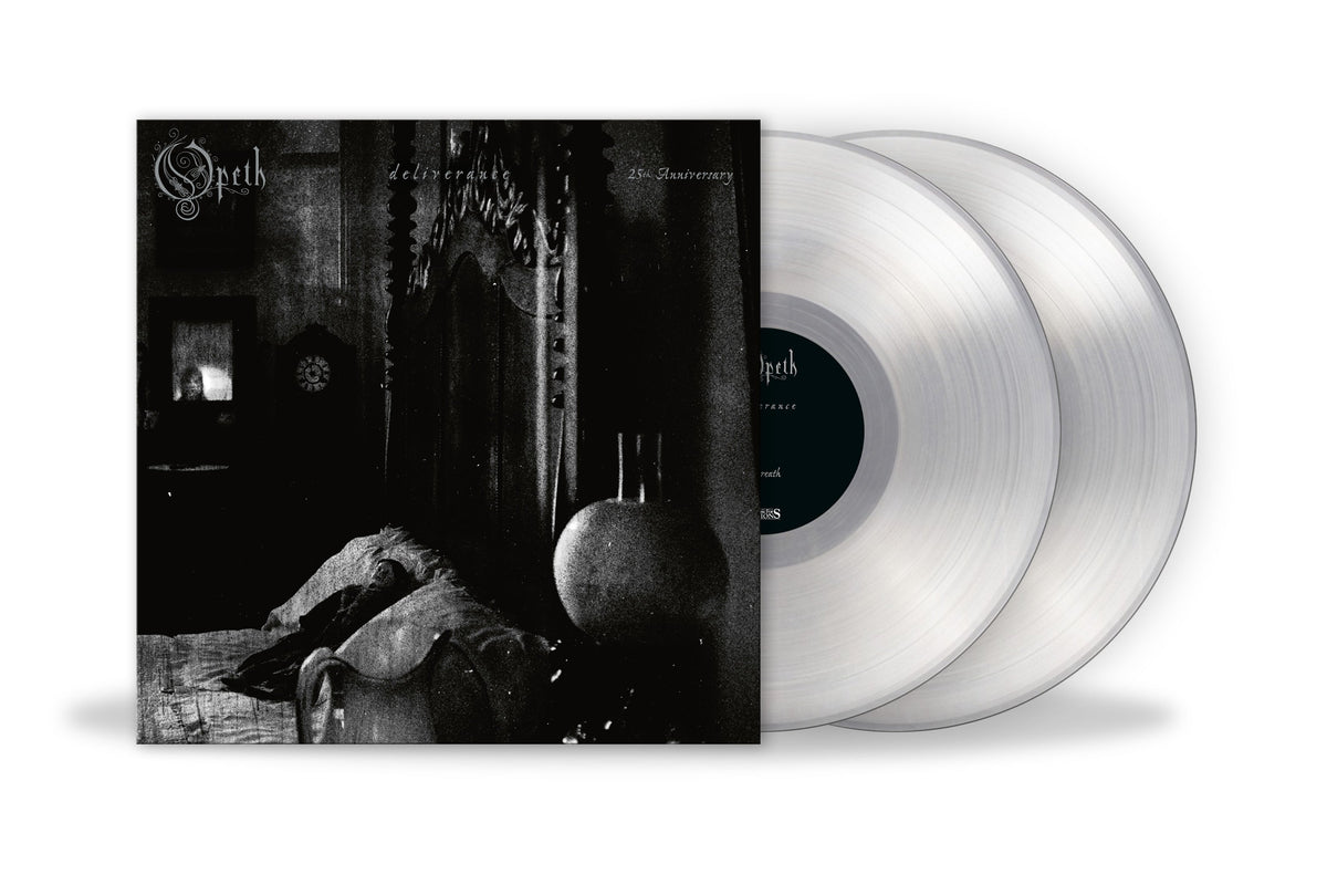 Opeth's "Deliverance" 2LP vinyl record with clear discs and dark album art.