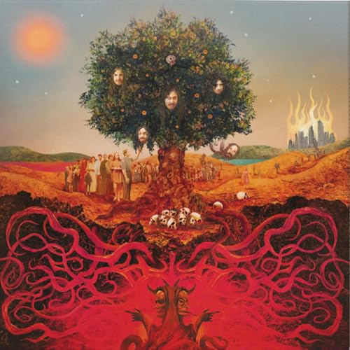 Opeth’s “Heritage” album cover: surreal landscape with a tree and figures.