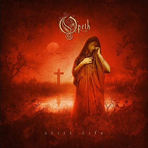 "Album cover art: a woman in red robes standing in a red landscape."