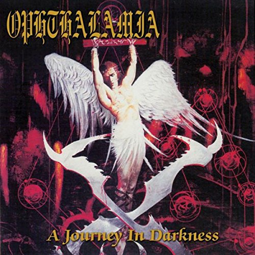 "Album cover art featuring a winged man on a red and black background."