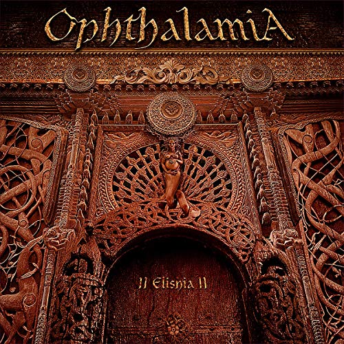 CD cover for Ophthalamia - II Elishia II, ornate wood carving design.