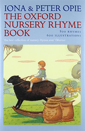 Cover of "The Oxford Nursery Rhyme Book" with a boy riding a sheep.
