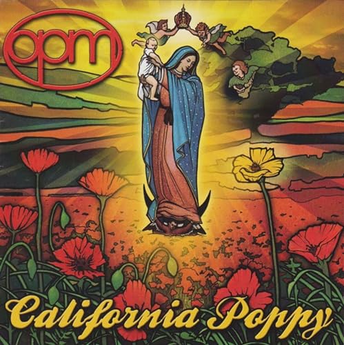 CD cover for Opm’s “California Poppy” featuring religious and floral imagery.