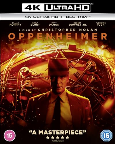Oppenheimer Blu-ray cover featuring Cillian Murphy and fiery imagery.