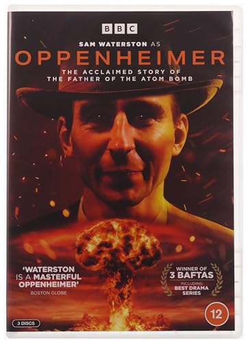 DVD cover featuring J. Robert Oppenheimer and an atomic explosion.