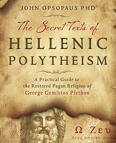 Book cover: "The Secret Texts of Hellenic Polytheism" with a bust of Zeus.