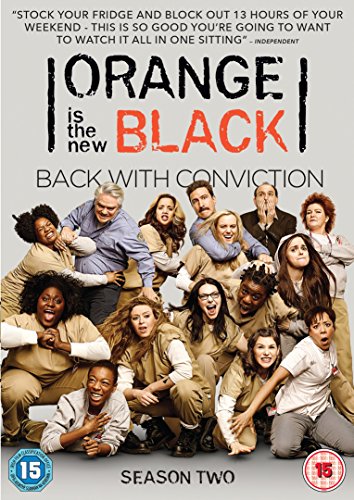 "Orange is the New Black Season 2 DVD cover featuring diverse cast in prison uniforms."