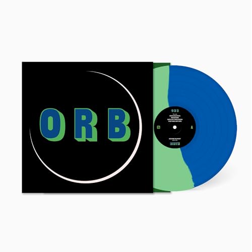 Blue and green vinyl record with black and teal album cover.