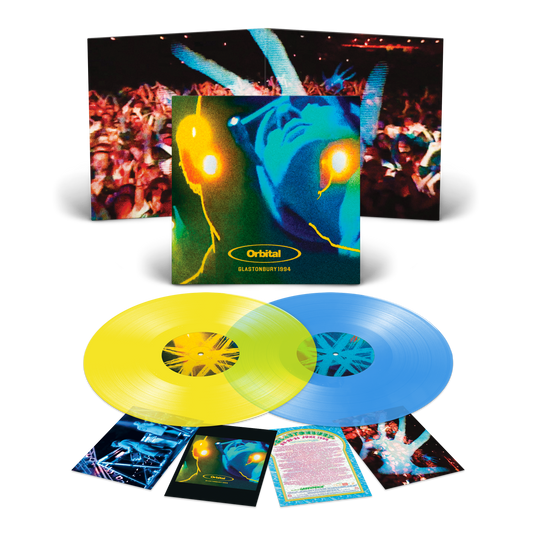 Orbital’s “Glastonbury 1994” vinyl LP with colorful records and inserts.