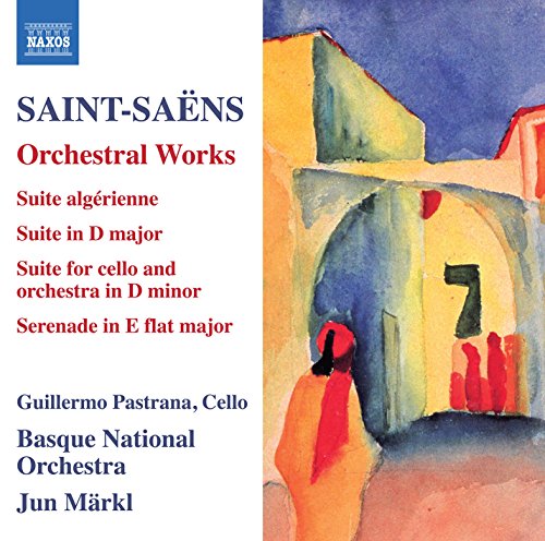 CD cover for Saint-Saëns orchestral works with abstract, colorful artwork.