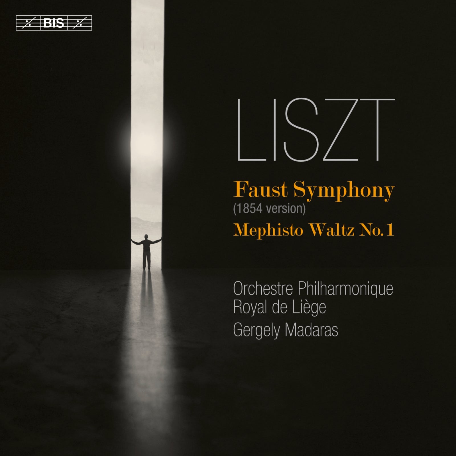 CD cover for Liszt’s Faust Symphony with a dramatic, shadowy figure.