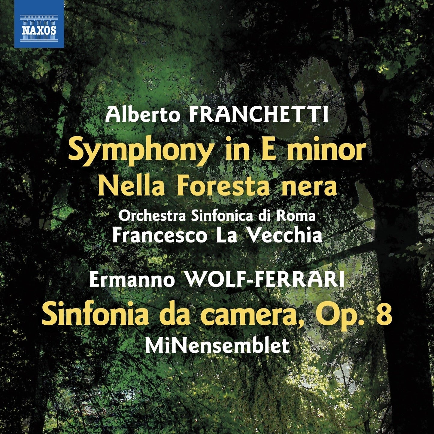 CD cover: dark forest image with white text listing composers and symphony titles.
