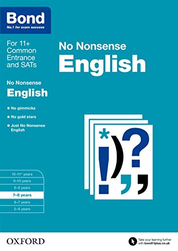 Blue cover of "Bond No Nonsense English" workbook, ages 7-8, with punctuation.