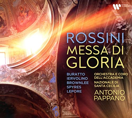 CD cover for Rossini’s “Messa di Gloria” with ornate gold detailing.