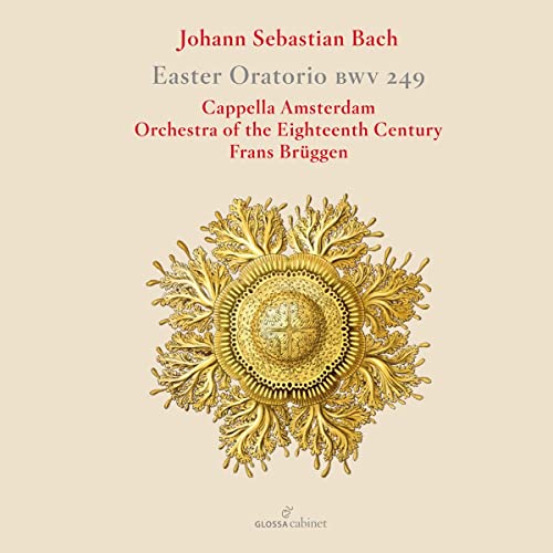CD cover for Bach’s Easter Oratorio featuring ornate gold floral design.