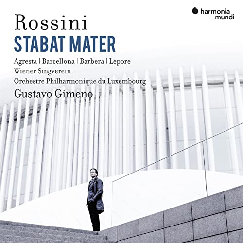 CD cover for Rossini’s Stabat Mater featuring a woman in front of architecture.