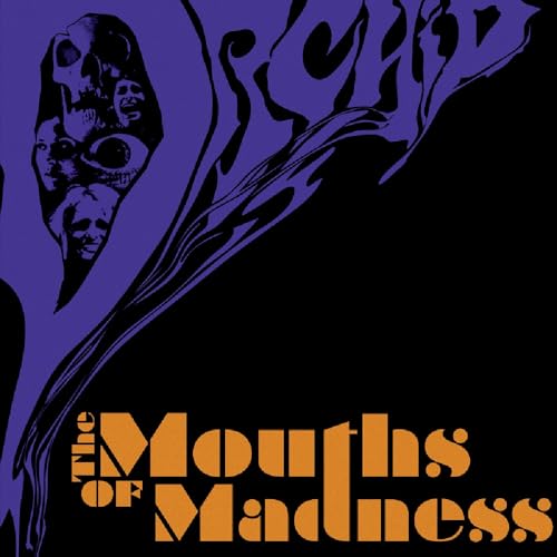 Violet vinyl record cover with distorted faces and bold orange text.