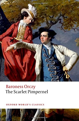 Book cover: “The Scarlet Pimpernel” with a painting of two figures in 18th-century dress.