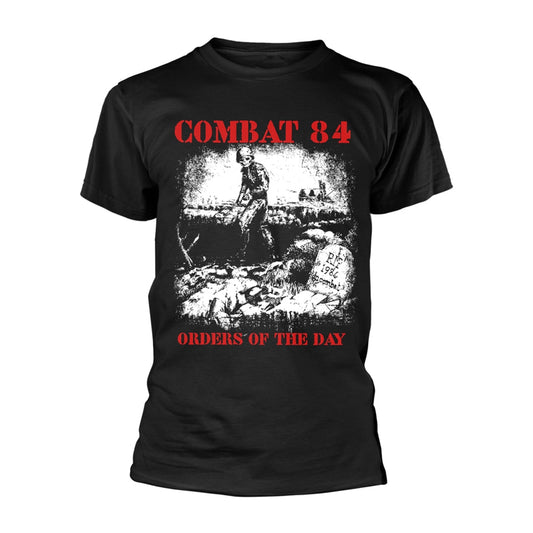 Black t-shirt with a red and white graphic of a skeletal figure.