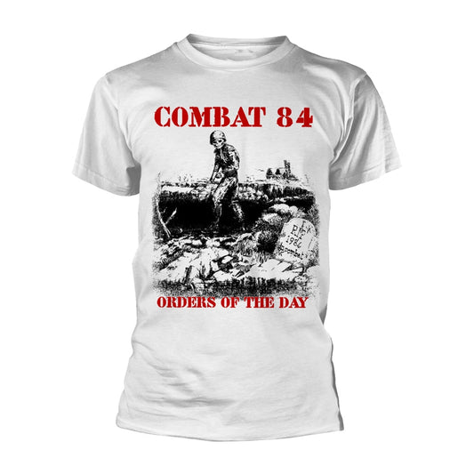 White t-shirt with skull, battlefield illustration, and text "ORDERS OF THE DAY".