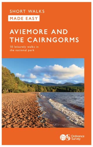 Orange guidebook cover titled Aviemore and the Cairngorms featuring a lake and mountain landscape.