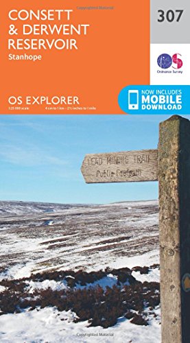 Ordnance Survey Explorer map 307 of Consett & Derwent Reservoir area.