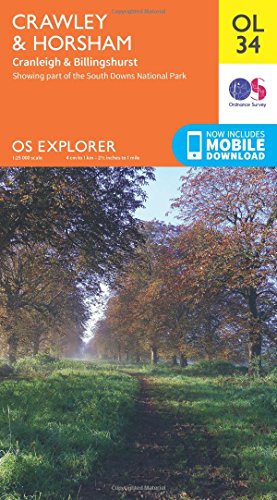 Ordnance Survey Explorer map of Crawley, Horsham, and surrounding areas.
