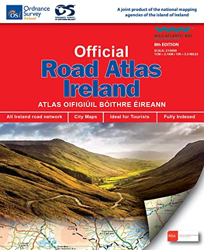 Red Ireland road atlas cover with a landscape photograph.