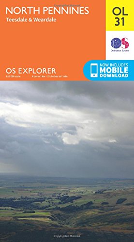 Ordnance Survey map cover of North Pennines, with cloudy landscape image.