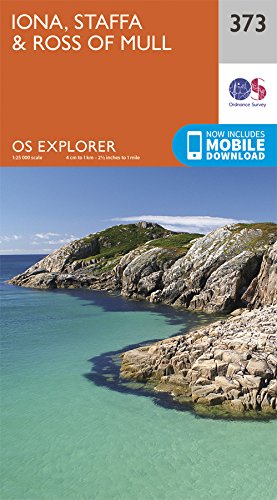 Ordnance Survey Explorer map cover of Iona, Staffa, and Ross of Mull with coastal scenery.