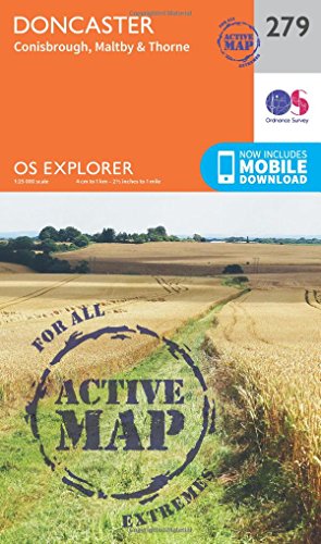 Ordnance Survey Explorer Active Map 279, covering Doncaster and surrounding areas.