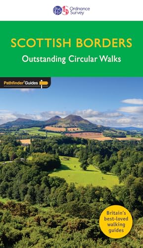 Book cover for Scottish Borders walking guide, showing rolling hills and trees.