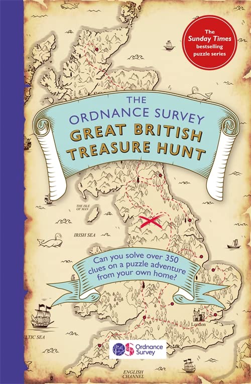 Book cover with a map of Great Britain and treasure hunt theme.