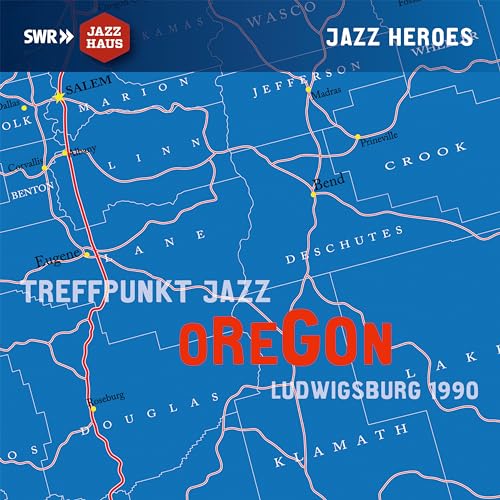CD cover for “Oregon - Treffpunkt Jazz, Ludwigsburg 1990” featuring a map.