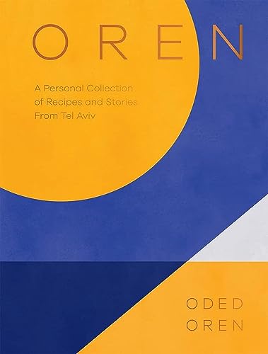 Cookbook cover with bold yellow and blue geometric design, title "Oren".